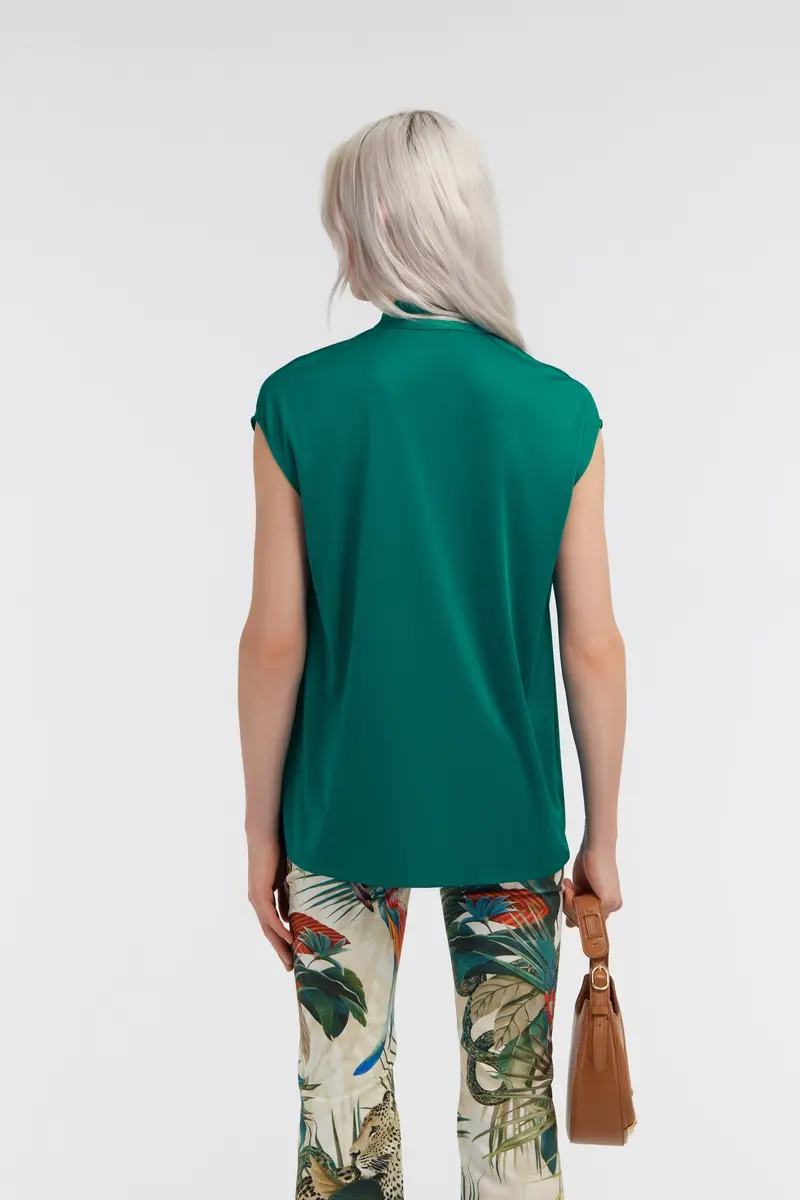 Roberto Cavalli Green Top With Fringed Lavallière | Thumbnail 3 Roberto Cavalli Green Top With Fringed Lavallière | Thumbnail 3