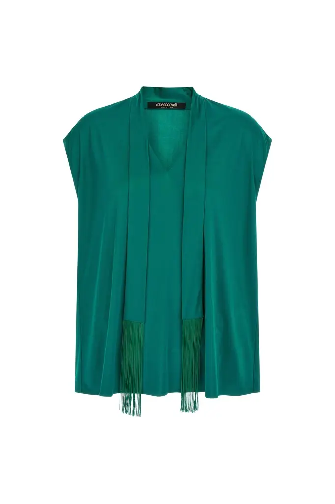 Green Top With Fringed Lavallière Green Top With Fringed Lavallière