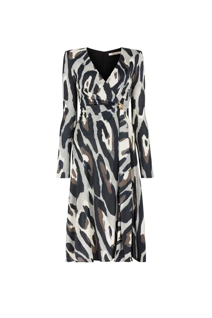 Roberto Cavalli Animal-print wrap midi dress