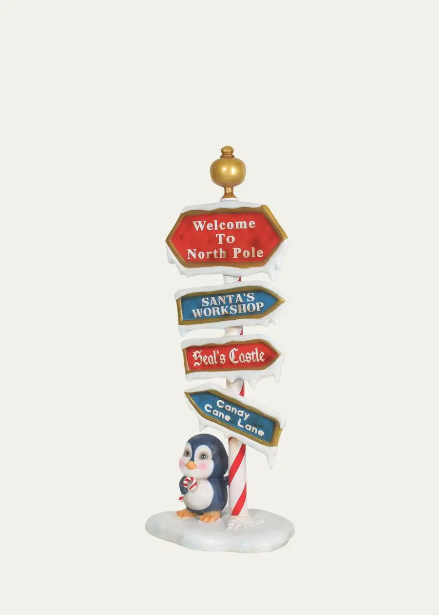 Universal Statues North Pole Sign with Baby Penguin Christmas Decoration | Thumbnail 2 Universal Statues North Pole Sign with Baby Penguin Christmas Decoration | Thumbnail 2