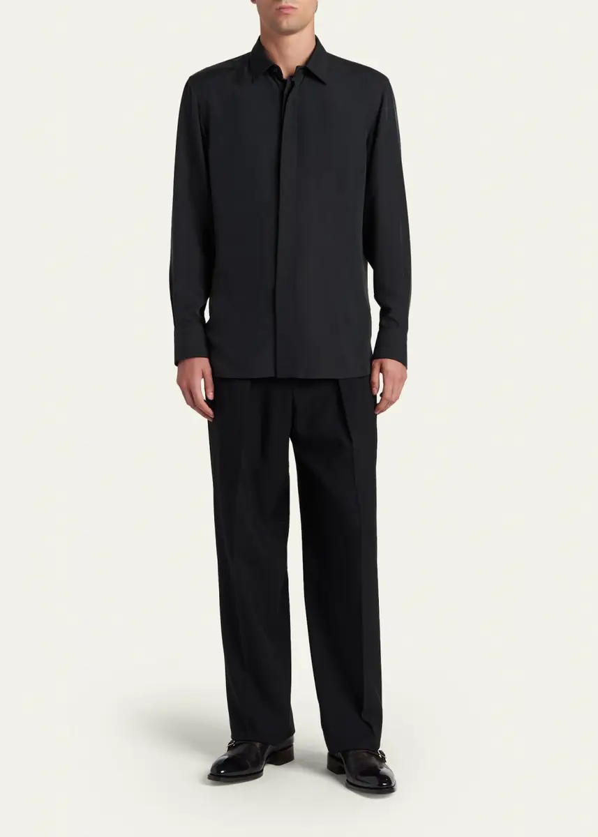 Tom Ford Men's Cupro Twill Concealed-Placket Sport Shirt | Thumbnail 2 Tom Ford Men's Cupro Twill Concealed-Placket Sport Shirt | Thumbnail 2
