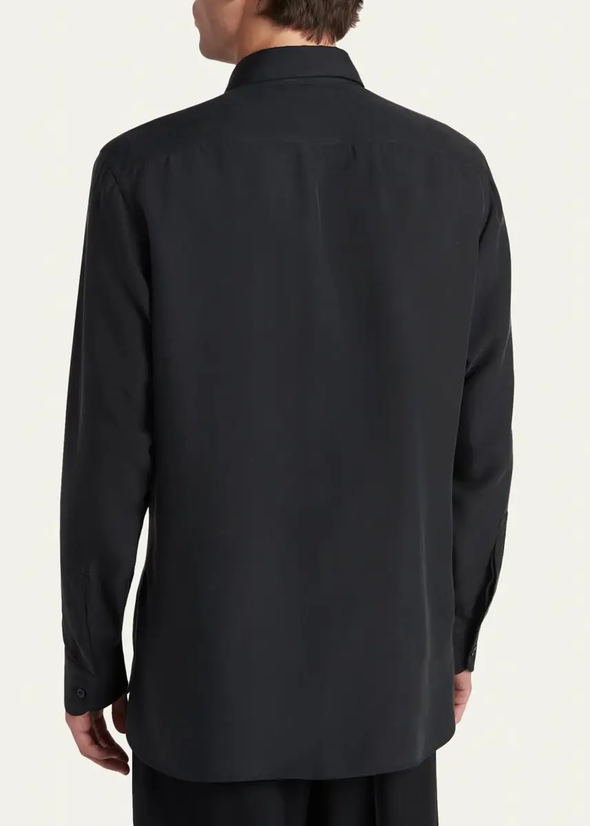 Tom Ford Men's Cupro Twill Concealed-Placket Sport Shirt | Thumbnail 3 Tom Ford Men's Cupro Twill Concealed-Placket Sport Shirt | Thumbnail 3