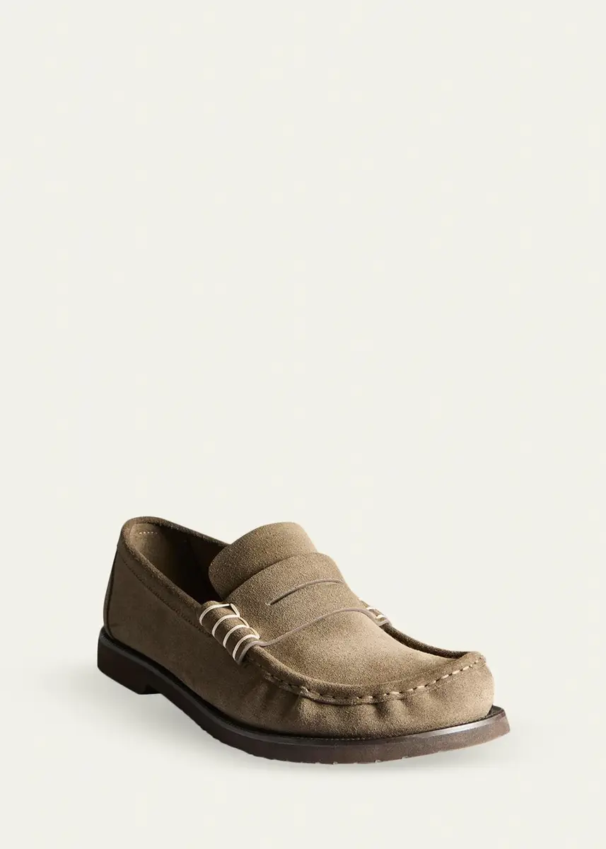 JW Anderson Men's Suede Box-Stitched Penny Loafers | Thumbnail 2 JW Anderson Men's Suede Box-Stitched Penny Loafers | Thumbnail 2
