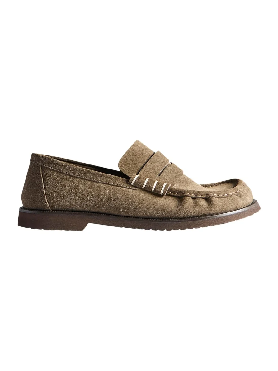 JW Anderson Men's Suede Box-Stitched Penny Loafers
