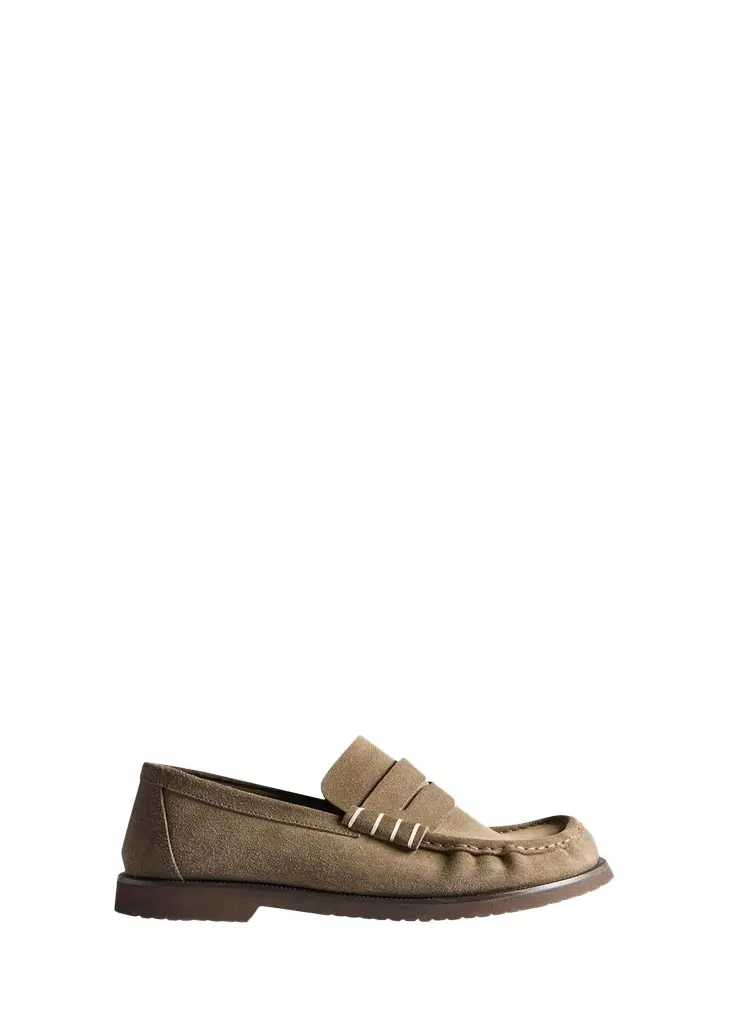 JW Anderson Men's Suede Box-Stitched Penny Loafers