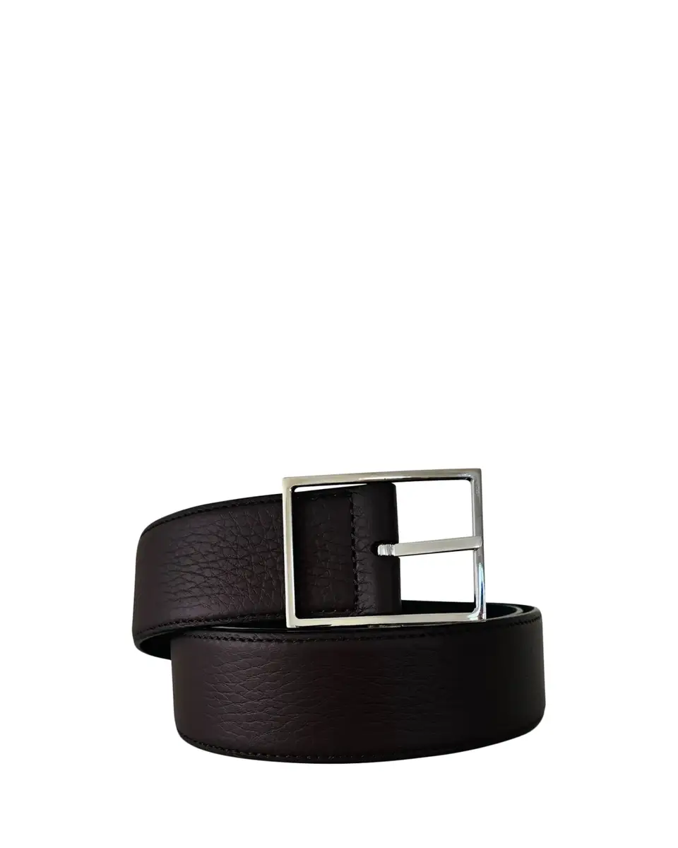 Simonnot Godard Men's Lagun Grained Leather Rectangle-Buckle Belt | Thumbnail 2