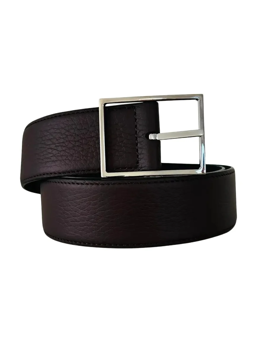 Simonnot Godard Men's Lagun Grained Leather Rectangle-Buckle Belt