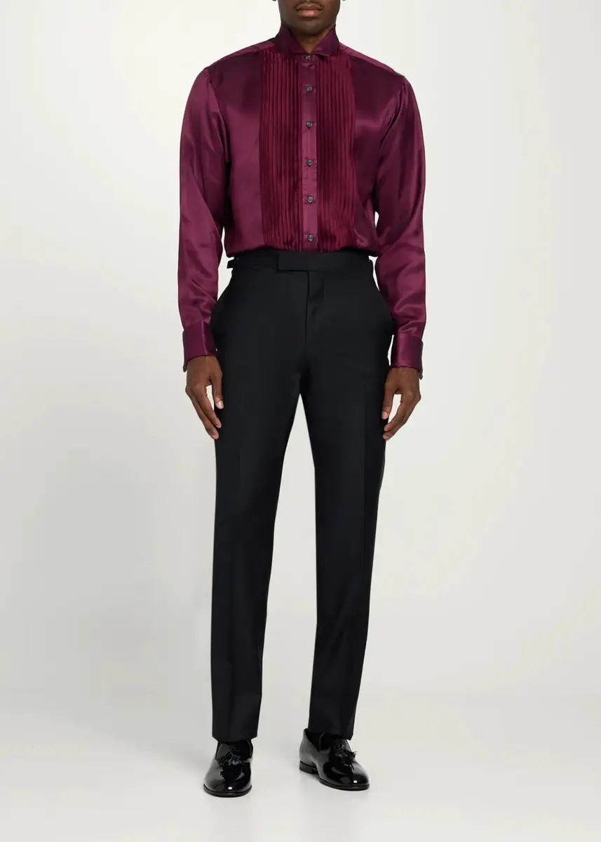 Sanderlak Men's Satin Pleated Tuxedo Shirt | Thumbnail 2 Sanderlak Men's Satin Pleated Tuxedo Shirt | Thumbnail 2