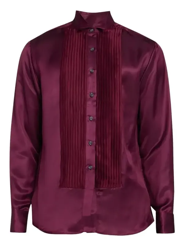 Sanderlak Men's Satin Pleated Tuxedo Shirt