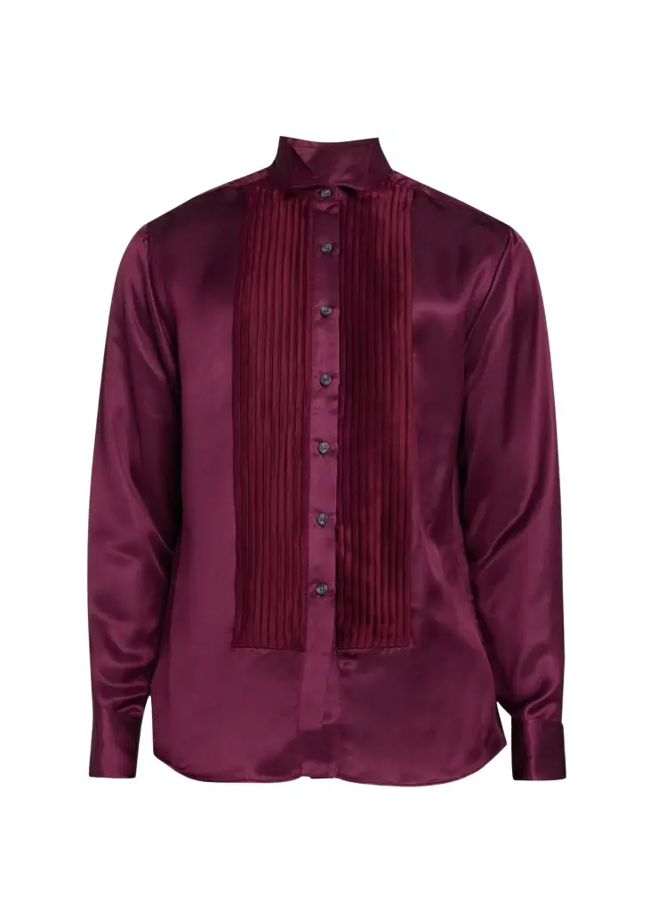 Sanderlak Men's Satin Pleated Tuxedo Shirt
