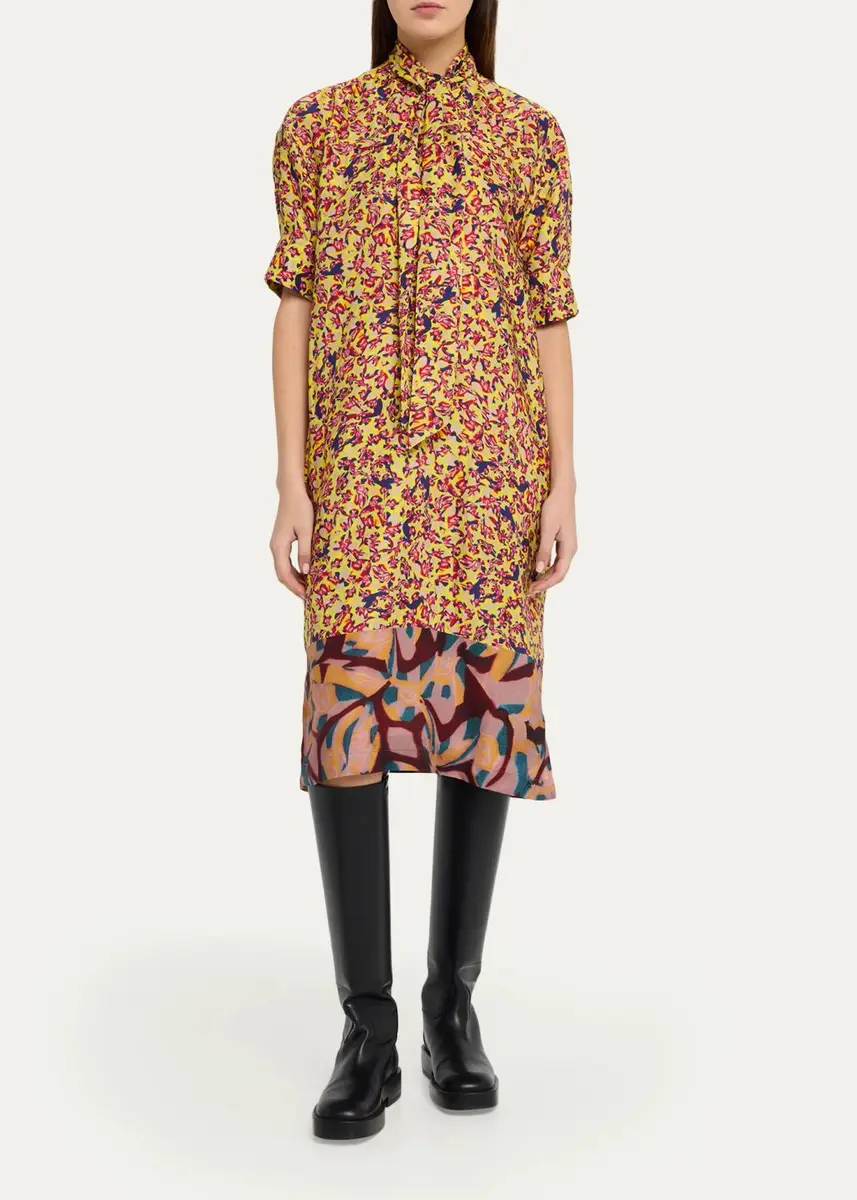 Dries Van Noten Dalma Marbled Short-Sleeve Neck-Scarf Midi Dress | Thumbnail 2 Dries Van Noten Dalma Marbled Short-Sleeve Neck-Scarf Midi Dress | Thumbnail 2