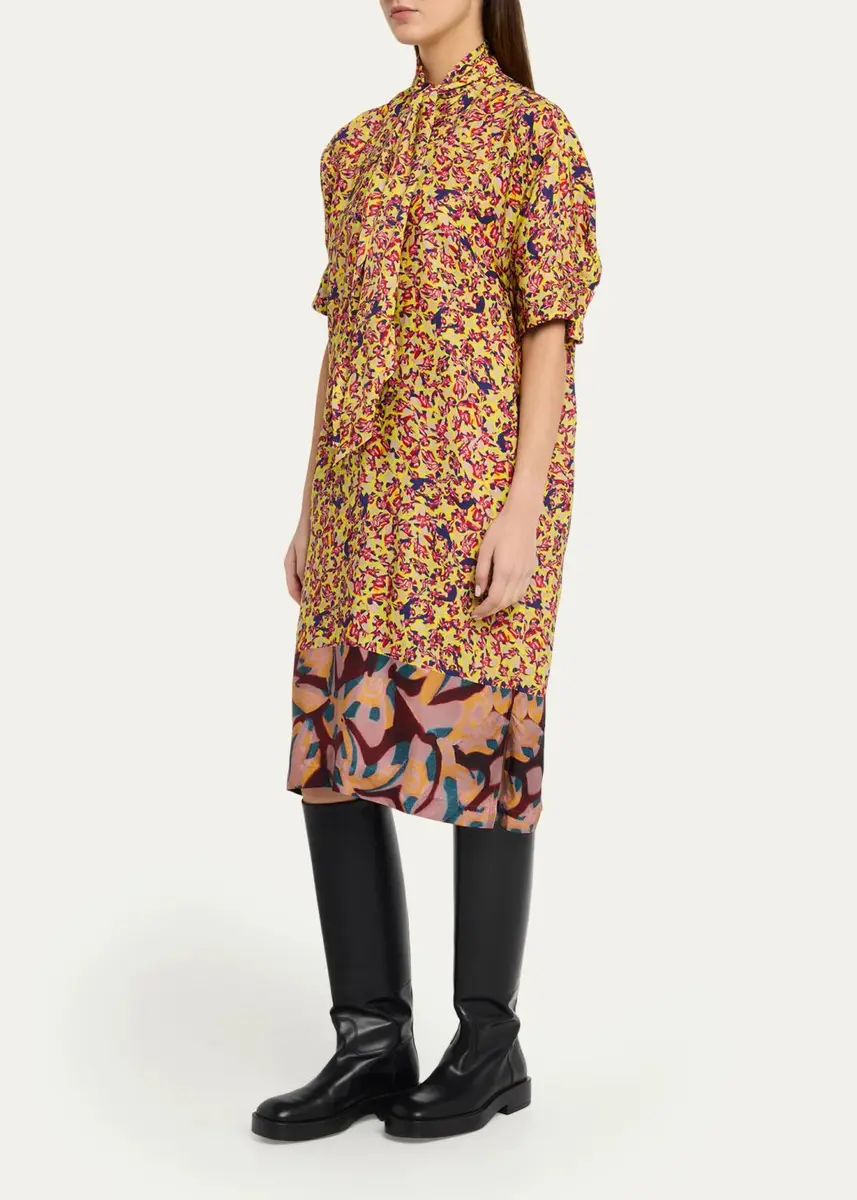 Dries Van Noten Dalma Marbled Short-Sleeve Neck-Scarf Midi Dress | Thumbnail 4 Dries Van Noten Dalma Marbled Short-Sleeve Neck-Scarf Midi Dress | Thumbnail 4
