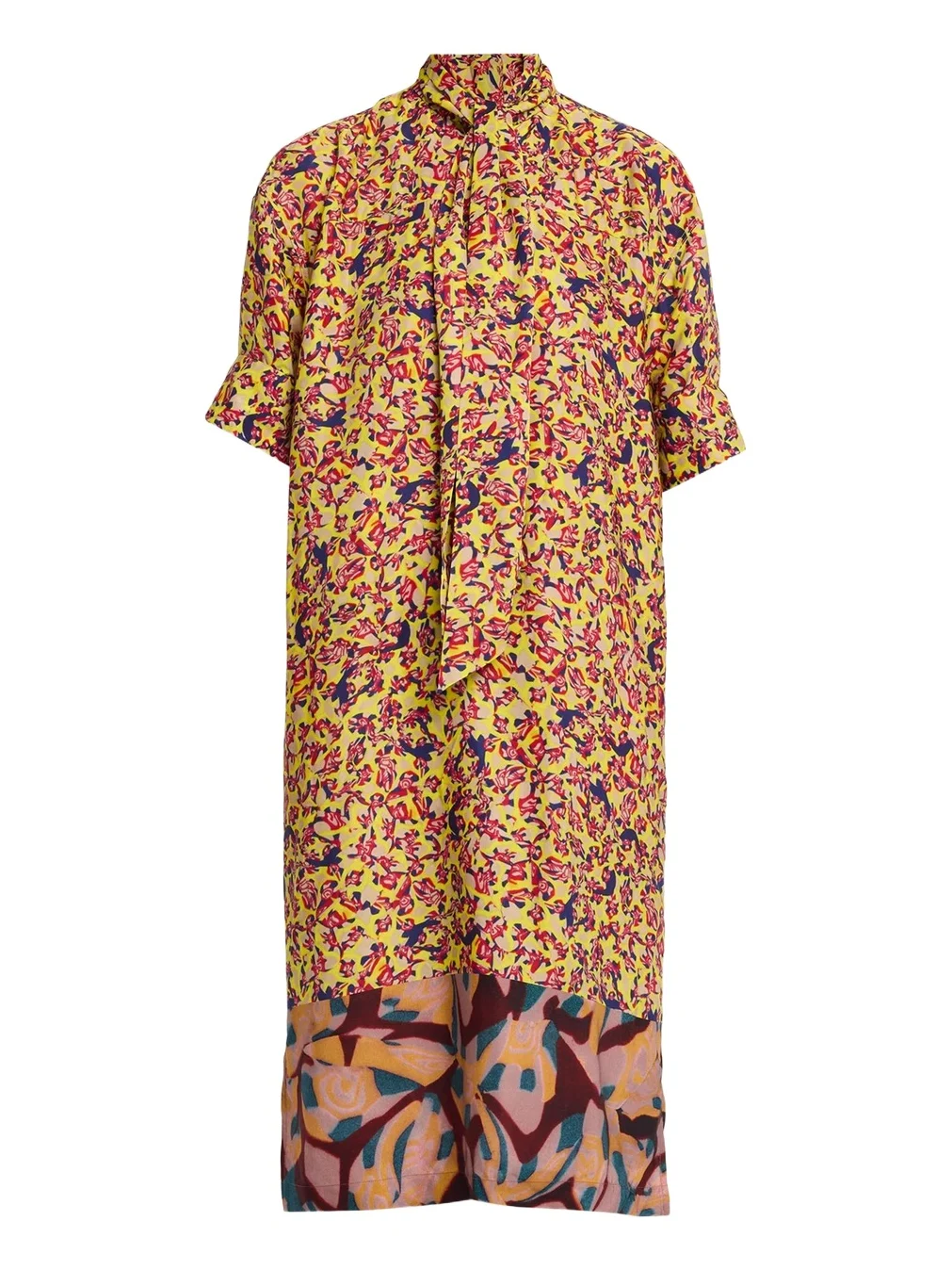 Dries Van Noten Dalma Marbled Short-Sleeve Neck-Scarf Midi Dress