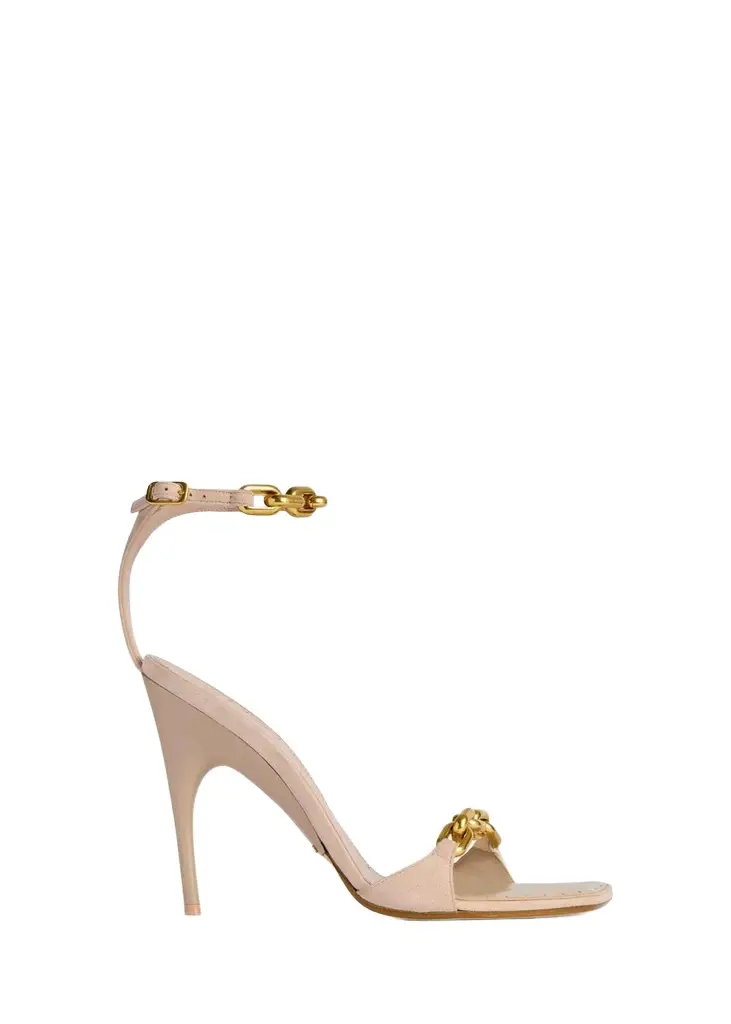 Balenciaga 110mm Duchesse Chain Suede Ankle-Strap Sandals