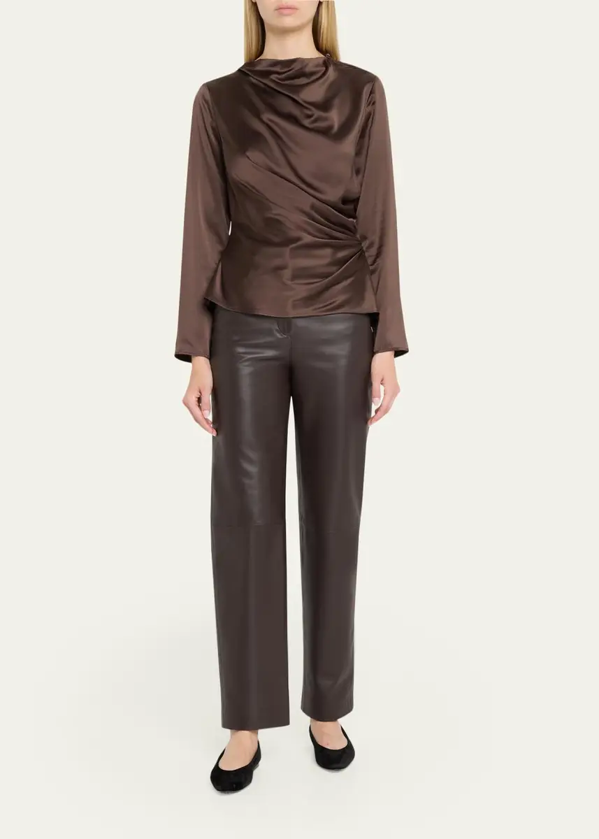 Loulou de Saison Anya 01 Draped Silk-Blend Satin Blouse | Thumbnail 2 Loulou de Saison Anya 01 Draped Silk-Blend Satin Blouse | Thumbnail 2