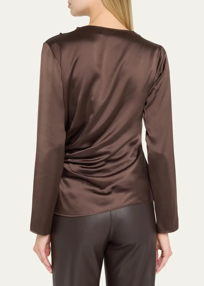 Loulou de Saison Anya 01 Draped Silk-Blend Satin Blouse | Thumbnail 3 Loulou de Saison Anya 01 Draped Silk-Blend Satin Blouse | Thumbnail 3