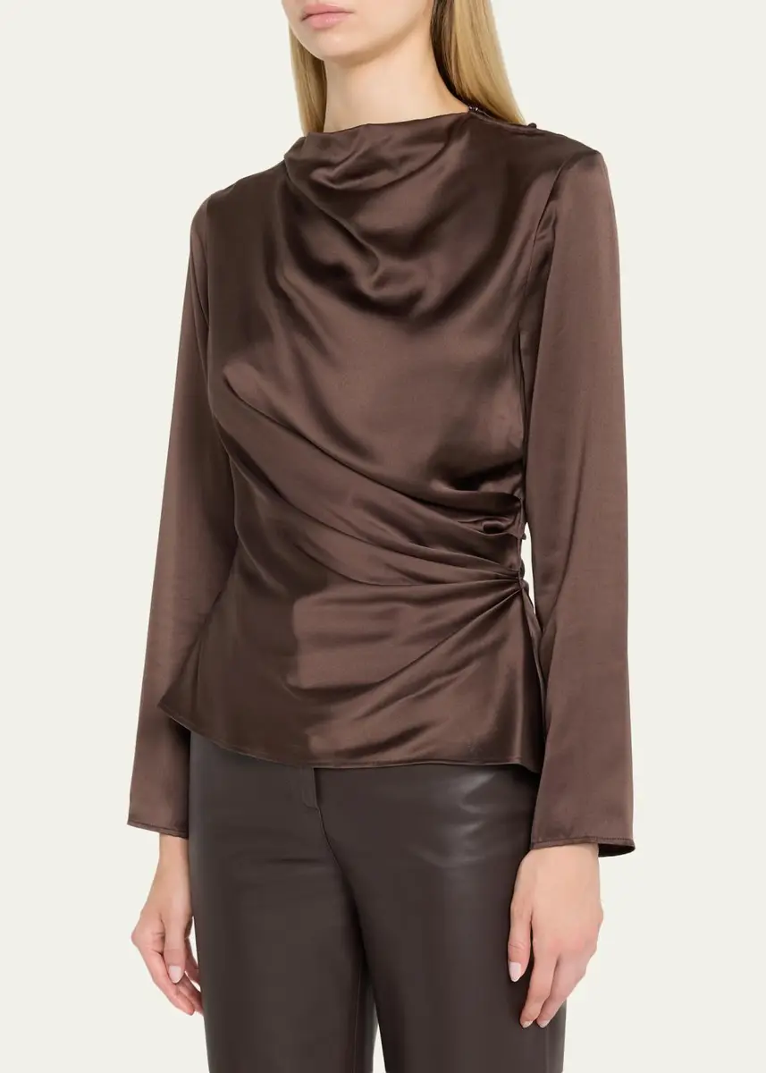 Loulou de Saison Anya 01 Draped Silk-Blend Satin Blouse | Thumbnail 4 Loulou de Saison Anya 01 Draped Silk-Blend Satin Blouse | Thumbnail 4