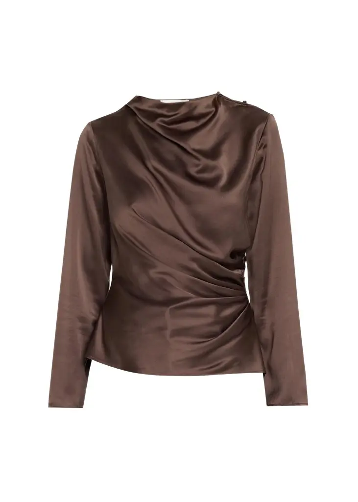 Loulou de Saison Anya 01 Draped Silk-Blend Satin Blouse