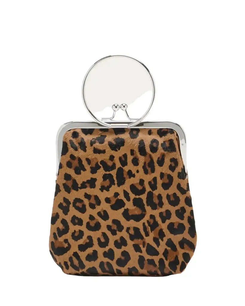 Plan C Small Metal Ring Leopard Calf Hair Top-Handle Bag