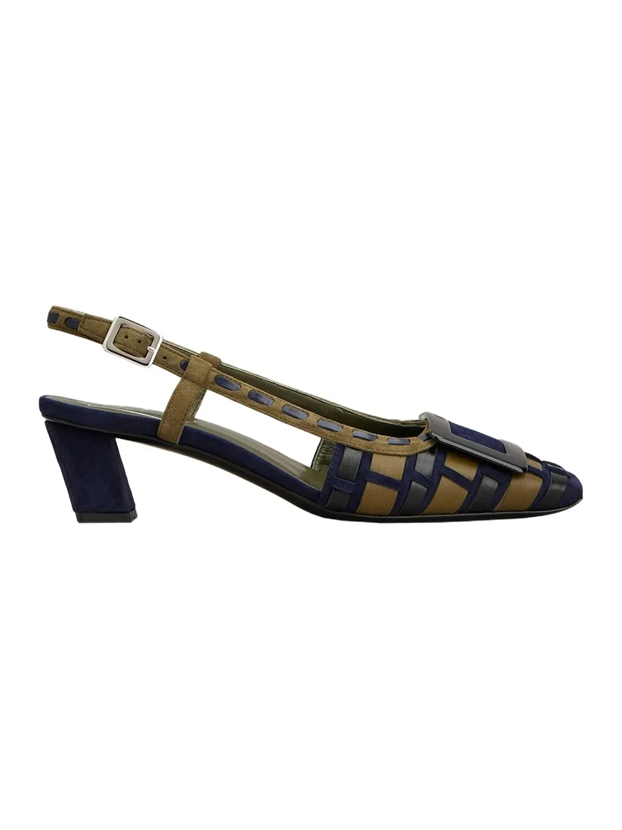 Roger Vivier 45mm Belle Vivier Infilature Woven Leather Slingback Pumps