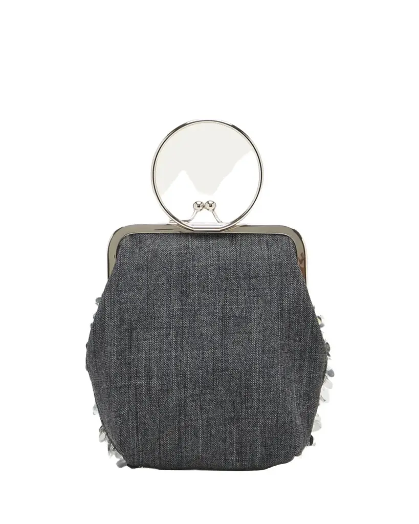 Plan C Small Metal Ring Denim Top-Handle Bag