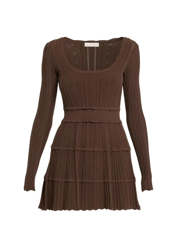 LoveShackFancy Lunelle Pointelle Knit Long-Sleeve Mini Dress