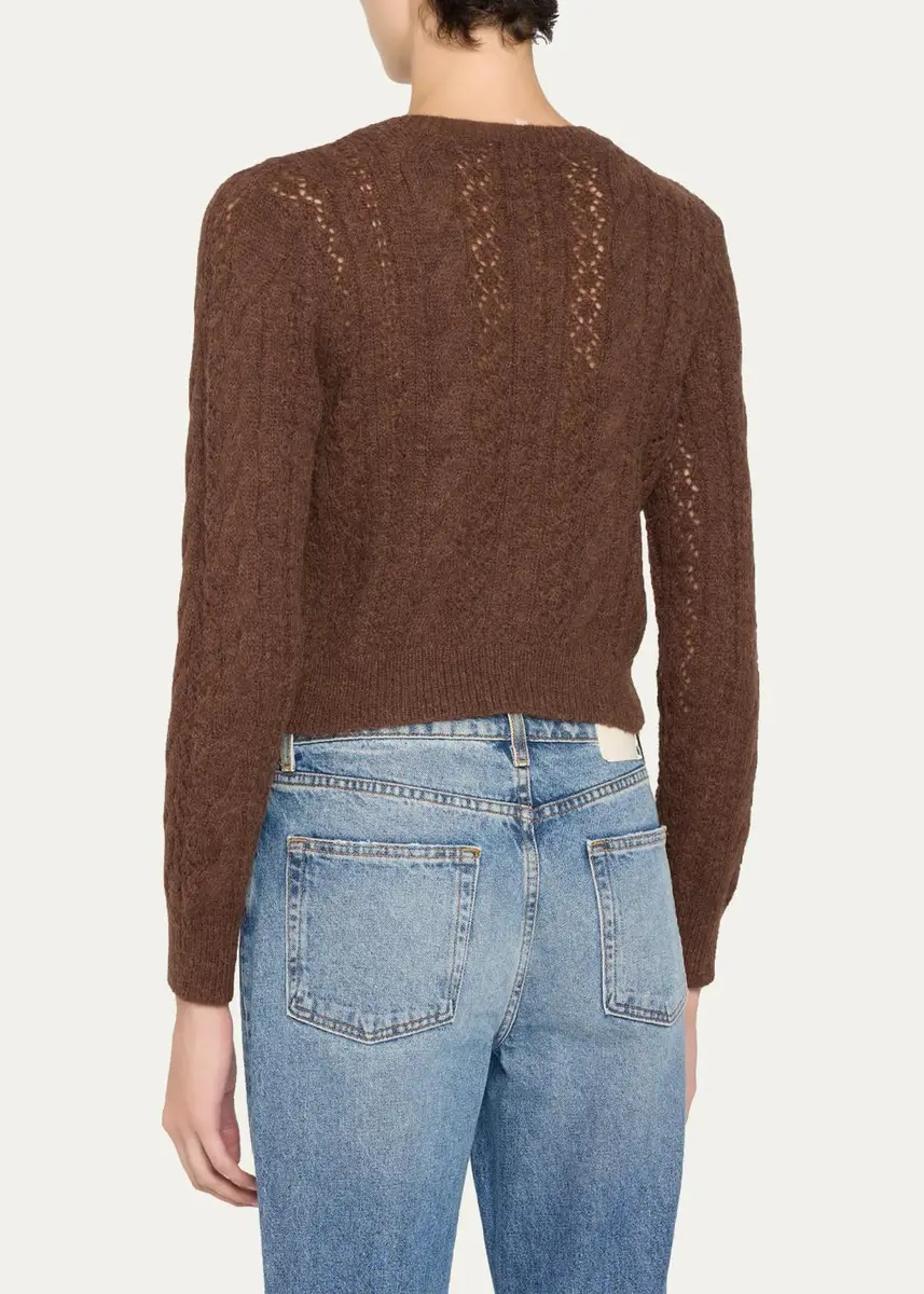LoveShackFancy Dione Cable-Knit Crewneck Cardigan | Thumbnail 2 LoveShackFancy Dione Cable-Knit Crewneck Cardigan | Thumbnail 2