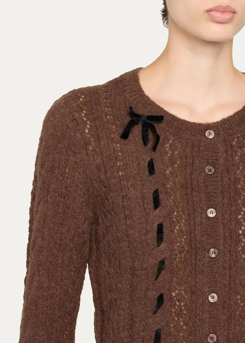 LoveShackFancy Dione Cable-Knit Crewneck Cardigan | Thumbnail 3 LoveShackFancy Dione Cable-Knit Crewneck Cardigan | Thumbnail 3