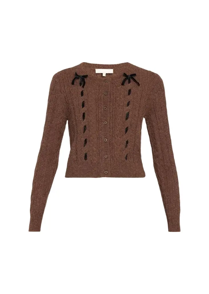 LoveShackFancy Dione Cable-Knit Crewneck Cardigan