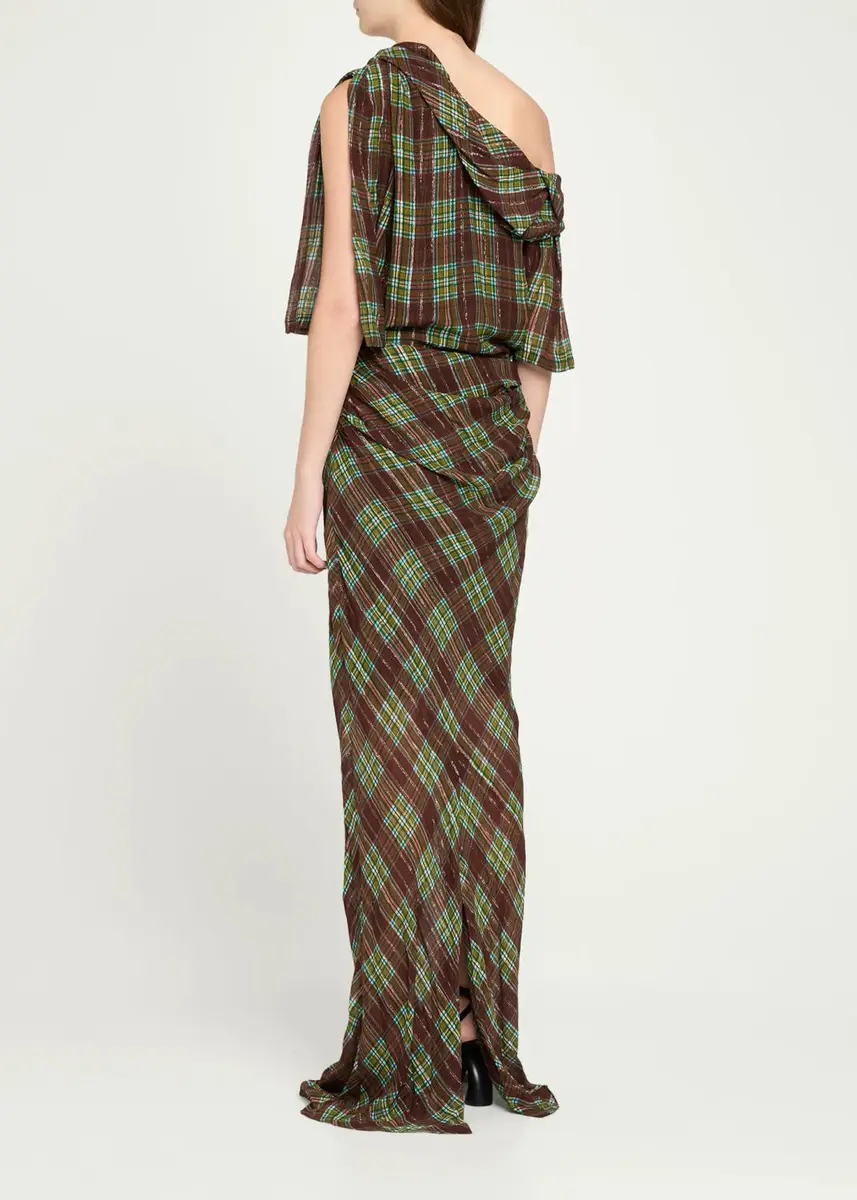 Dries Van Noten Metallic Check De Chine Off-The-Shoulder Gown | Thumbnail 3 Dries Van Noten Metallic Check De Chine Off-The-Shoulder Gown | Thumbnail 3