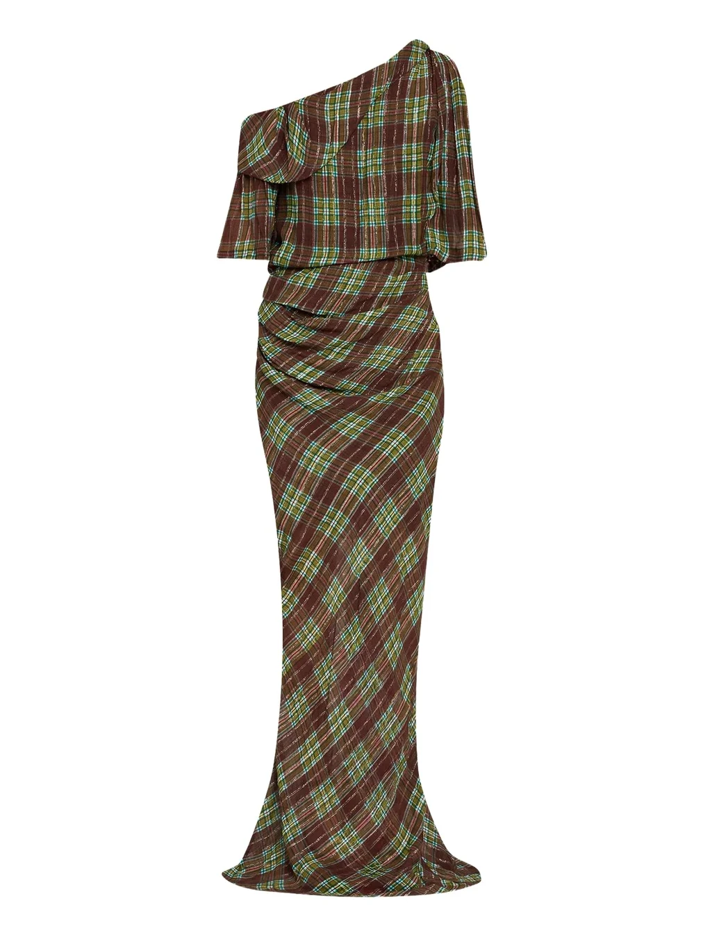 Metallic Check De Chine Off-The-Shoulder Gown Metallic Check De Chine Off-The-Shoulder Gown