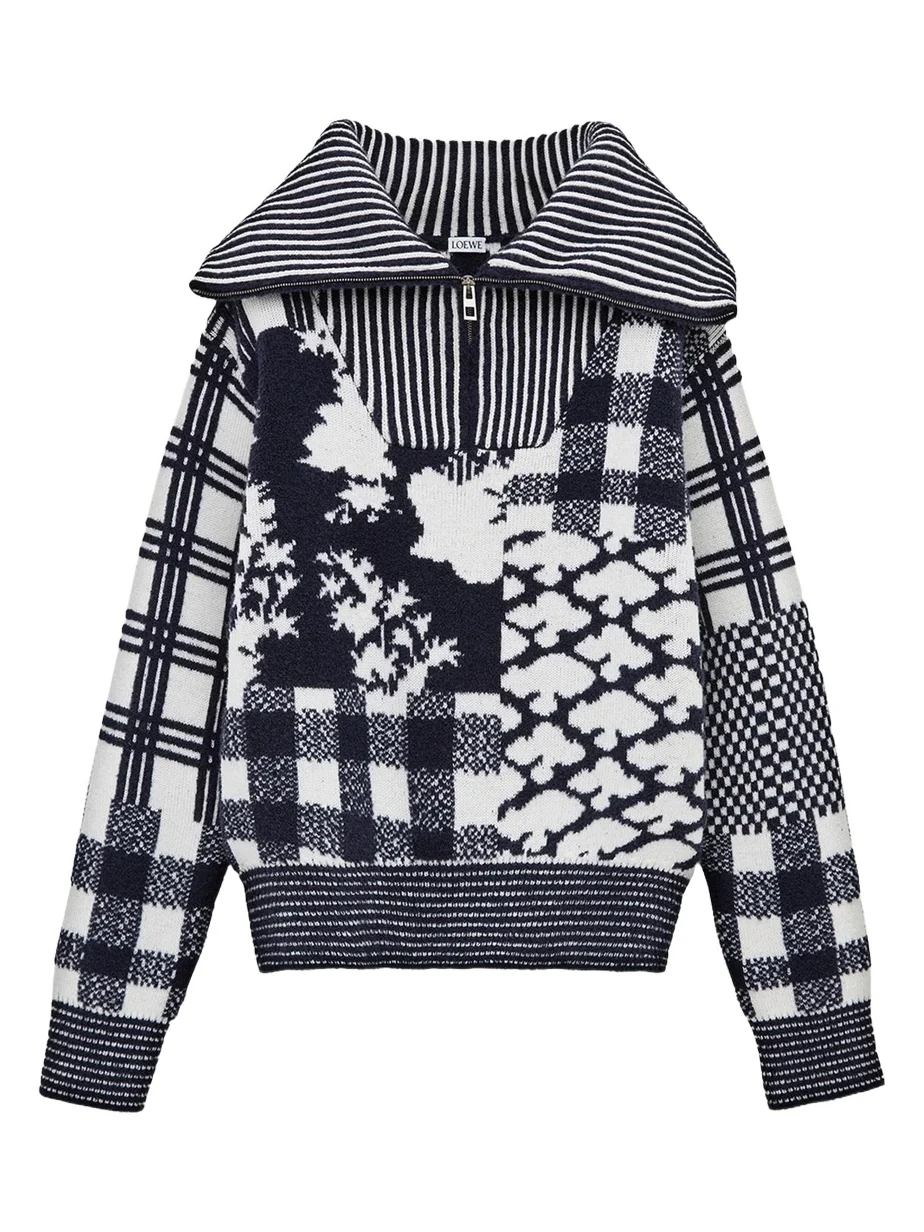 Loewe Geometric Patchwork Half-Zip Sweater