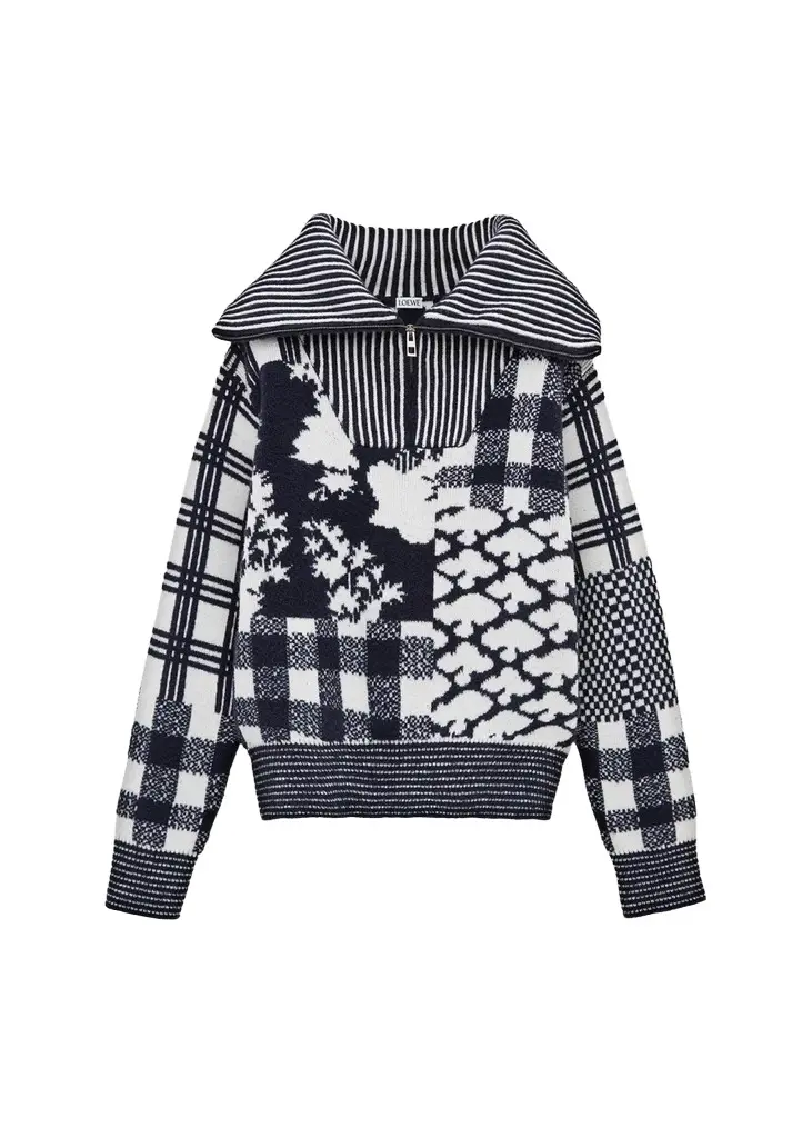 Geometric Patchwork Half-Zip Sweater Geometric Patchwork Half-Zip Sweater