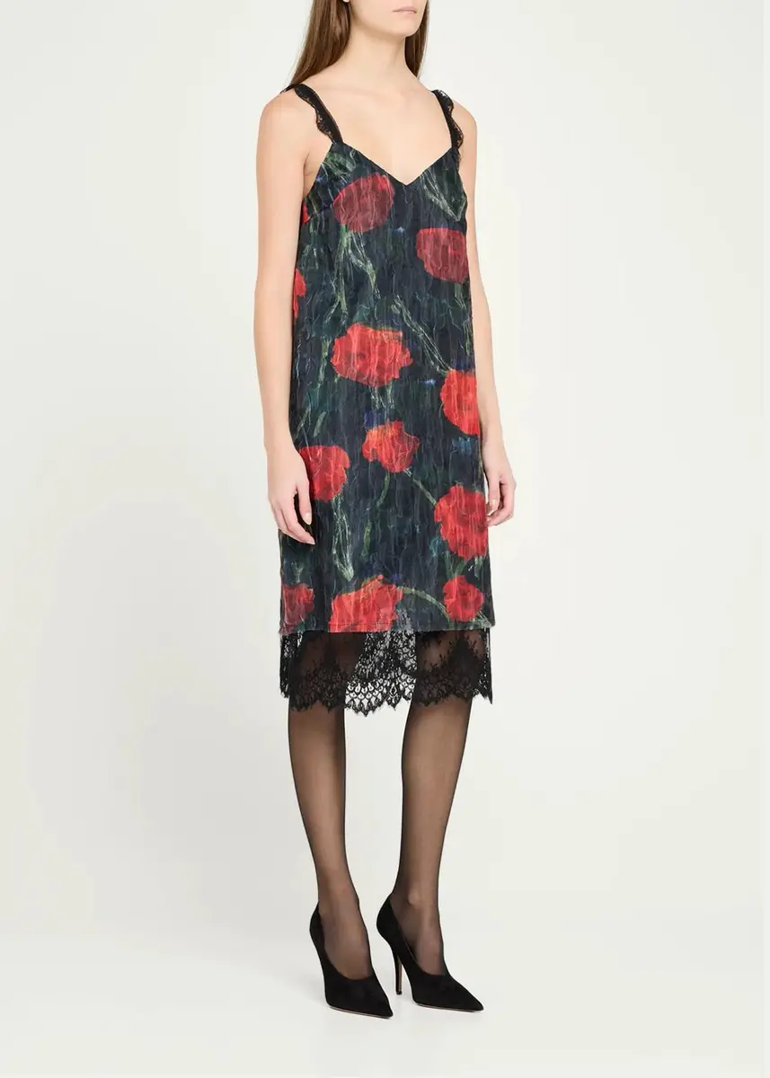 Willy Chavarria Fondo Floral-Print Sleeveless Lace-Trim Midi Slip Dress | Thumbnail 4 Willy Chavarria Fondo Floral-Print Sleeveless Lace-Trim Midi Slip Dress | Thumbnail 4