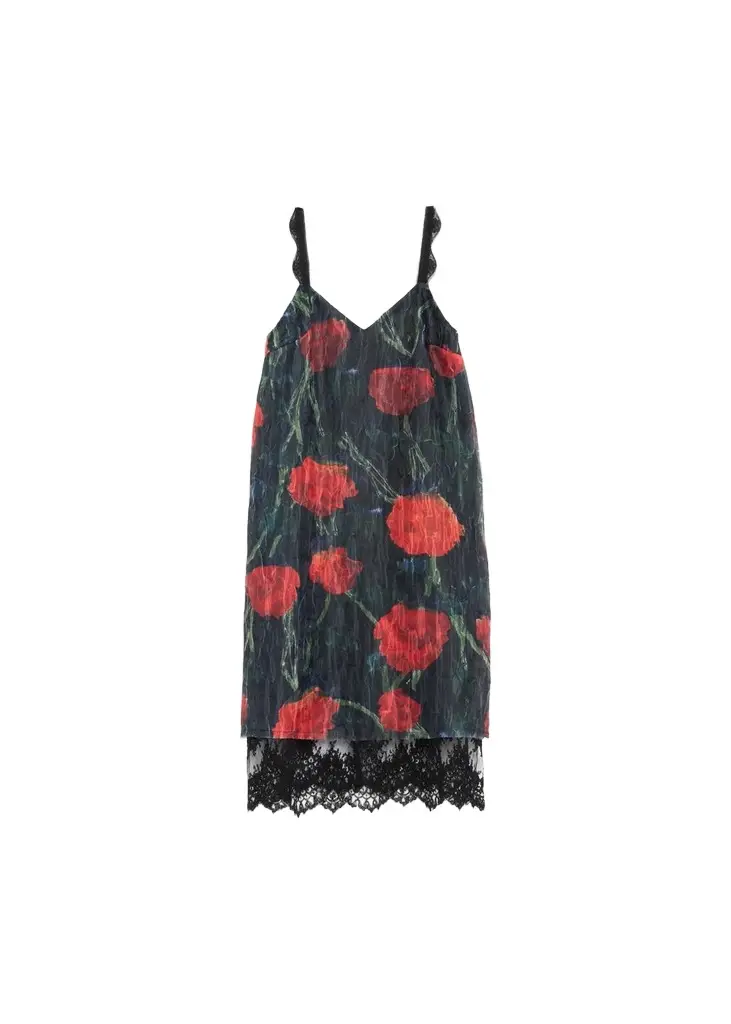 Fondo Floral-Print Sleeveless Lace-Trim Midi Slip Dress Fondo Floral-Print Sleeveless Lace-Trim Midi Slip Dress
