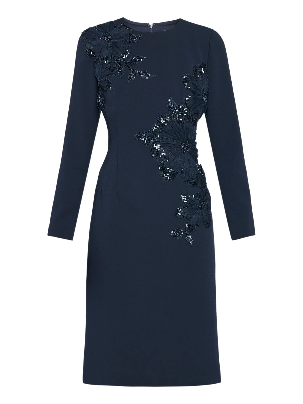Sequin Floral Applique Crepe Dress Sequin Floral Applique Crepe Dress