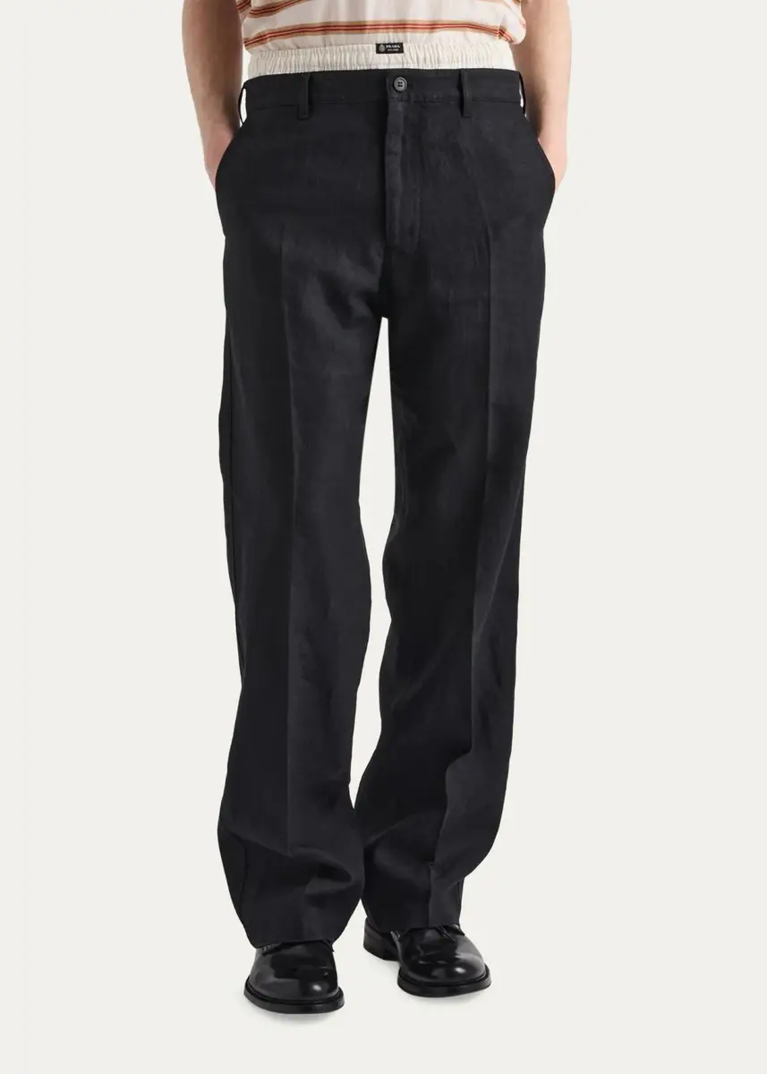 Prada Men's Wide-Leg Linen Pants | Thumbnail 4