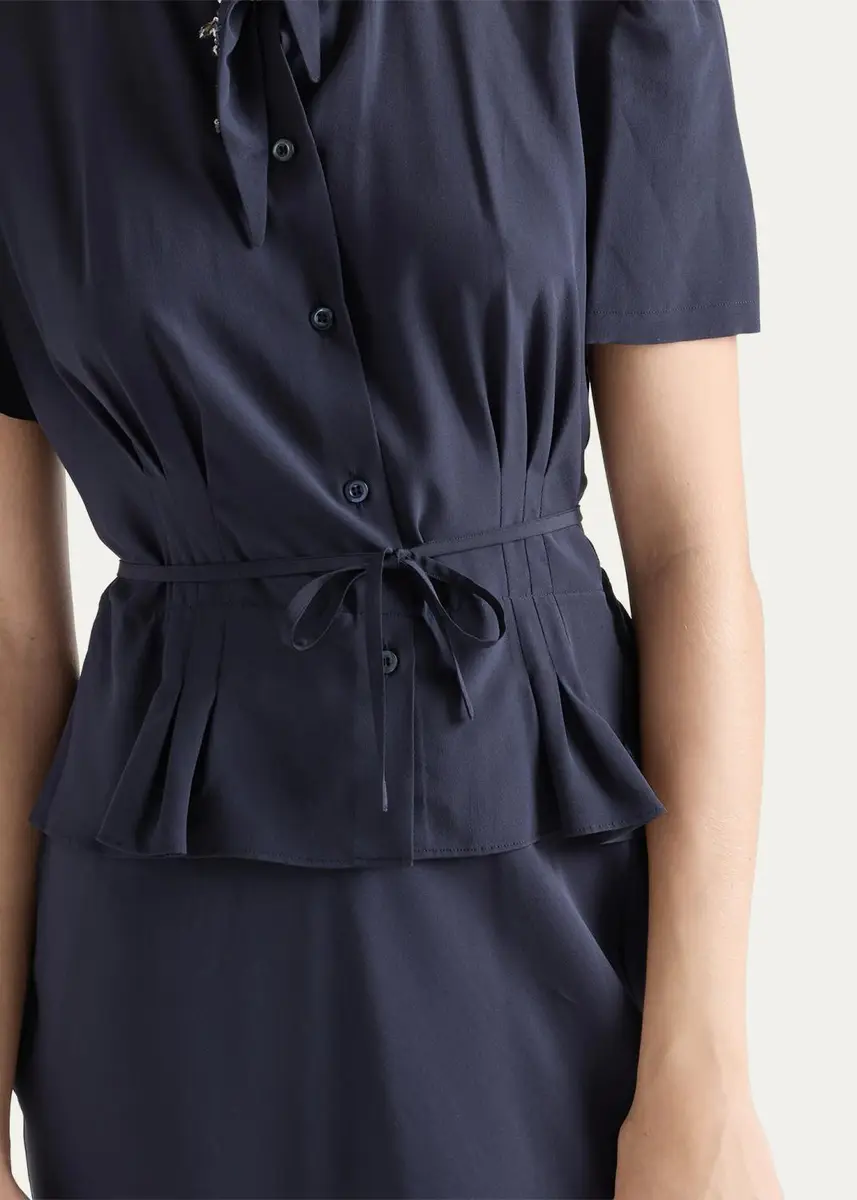 Prada Embellished Scarf-Neck Short-Sleeve Peplum Midi Dress | Thumbnail 4 Prada Embellished Scarf-Neck Short-Sleeve Peplum Midi Dress | Thumbnail 4