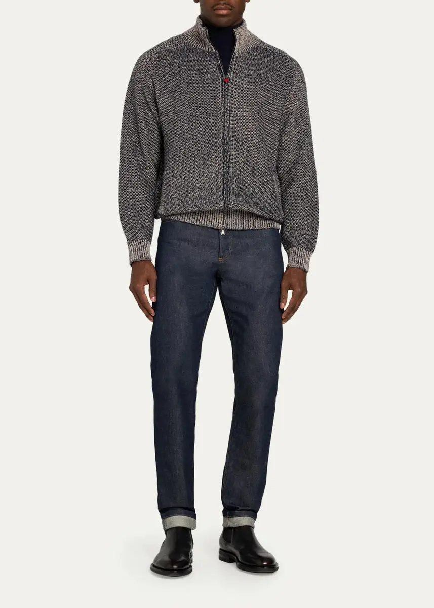 Kiton Men's Wool and Cashmere Mouline Full-Zip Cardigan | Thumbnail 2 Kiton Men's Wool and Cashmere Mouline Full-Zip Cardigan | Thumbnail 2