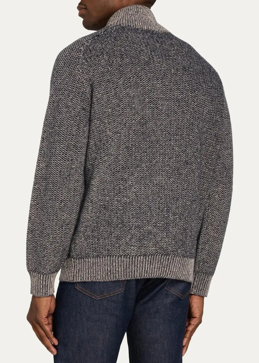 Kiton Men's Wool and Cashmere Mouline Full-Zip Cardigan | Thumbnail 3 Kiton Men's Wool and Cashmere Mouline Full-Zip Cardigan | Thumbnail 3