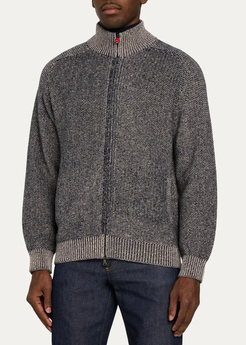 Kiton Men's Wool and Cashmere Mouline Full-Zip Cardigan | Thumbnail 4 Kiton Men's Wool and Cashmere Mouline Full-Zip Cardigan | Thumbnail 4