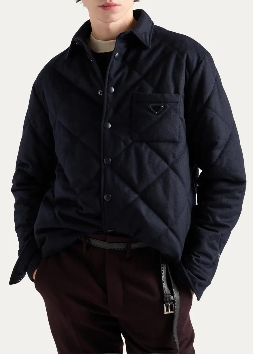 Prada Men's Padded Cashmere Overshirt | Thumbnail 4