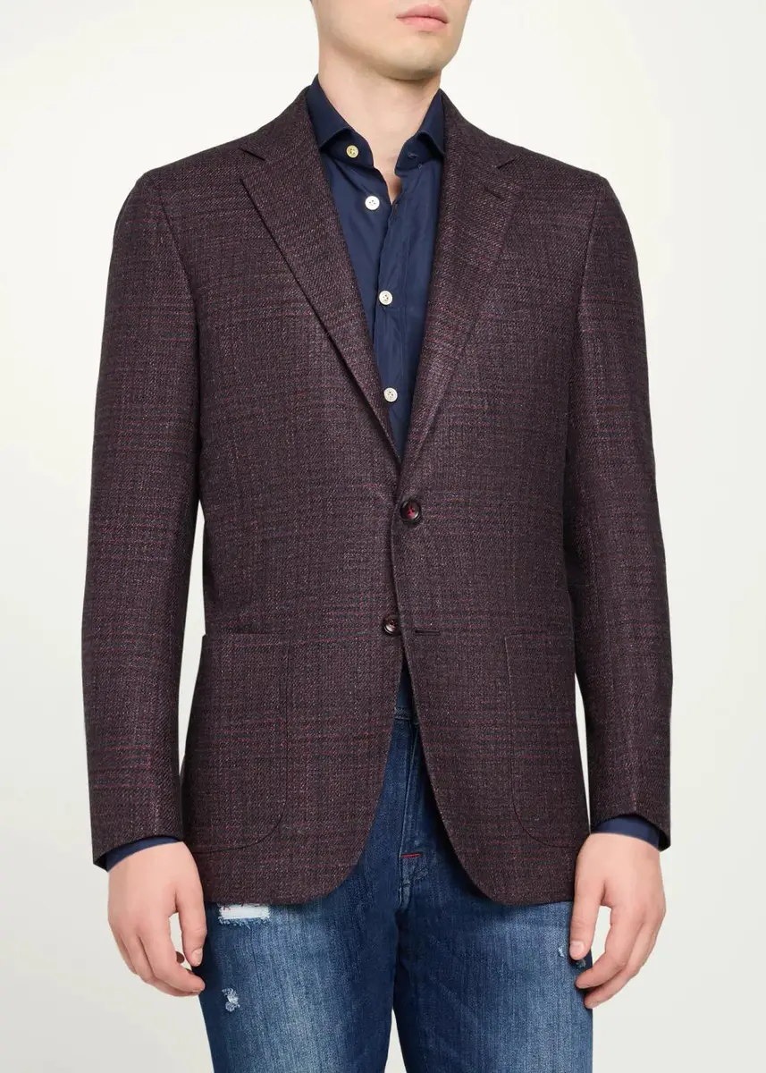 Kiton Men's Plaid Single-Breasted Sport Coat | Thumbnail 4 Kiton Men's Plaid Single-Breasted Sport Coat | Thumbnail 4