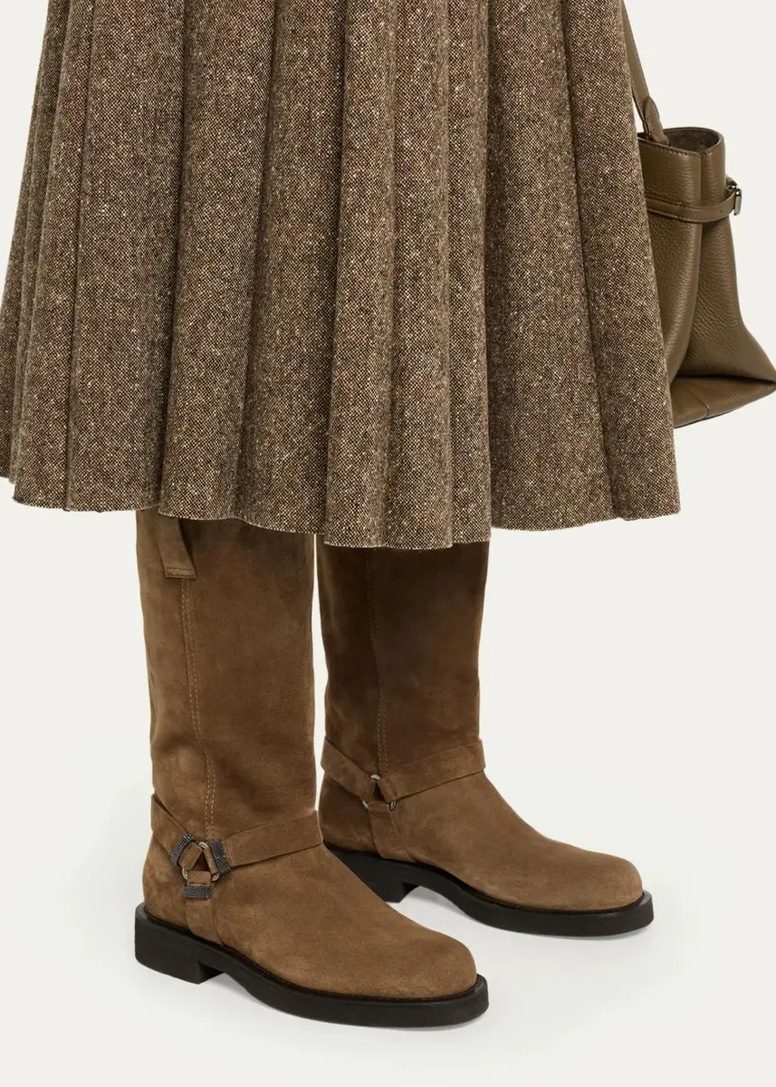 Brunello Cucinelli Monili Suede Knee-High Riding Boots | Thumbnail 2