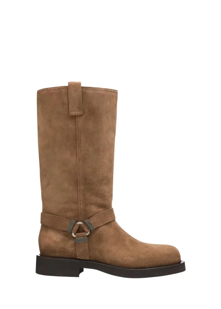 Brunello Cucinelli Monili Suede Knee-High Riding Boots