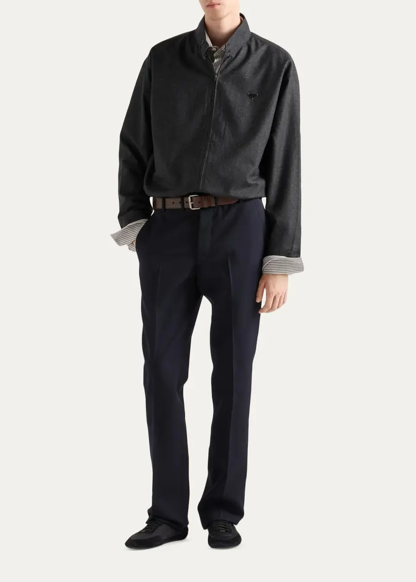 Prada Men's Wool Flannel Zip-Front Shirt | Thumbnail 2 Prada Men's Wool Flannel Zip-Front Shirt | Thumbnail 2