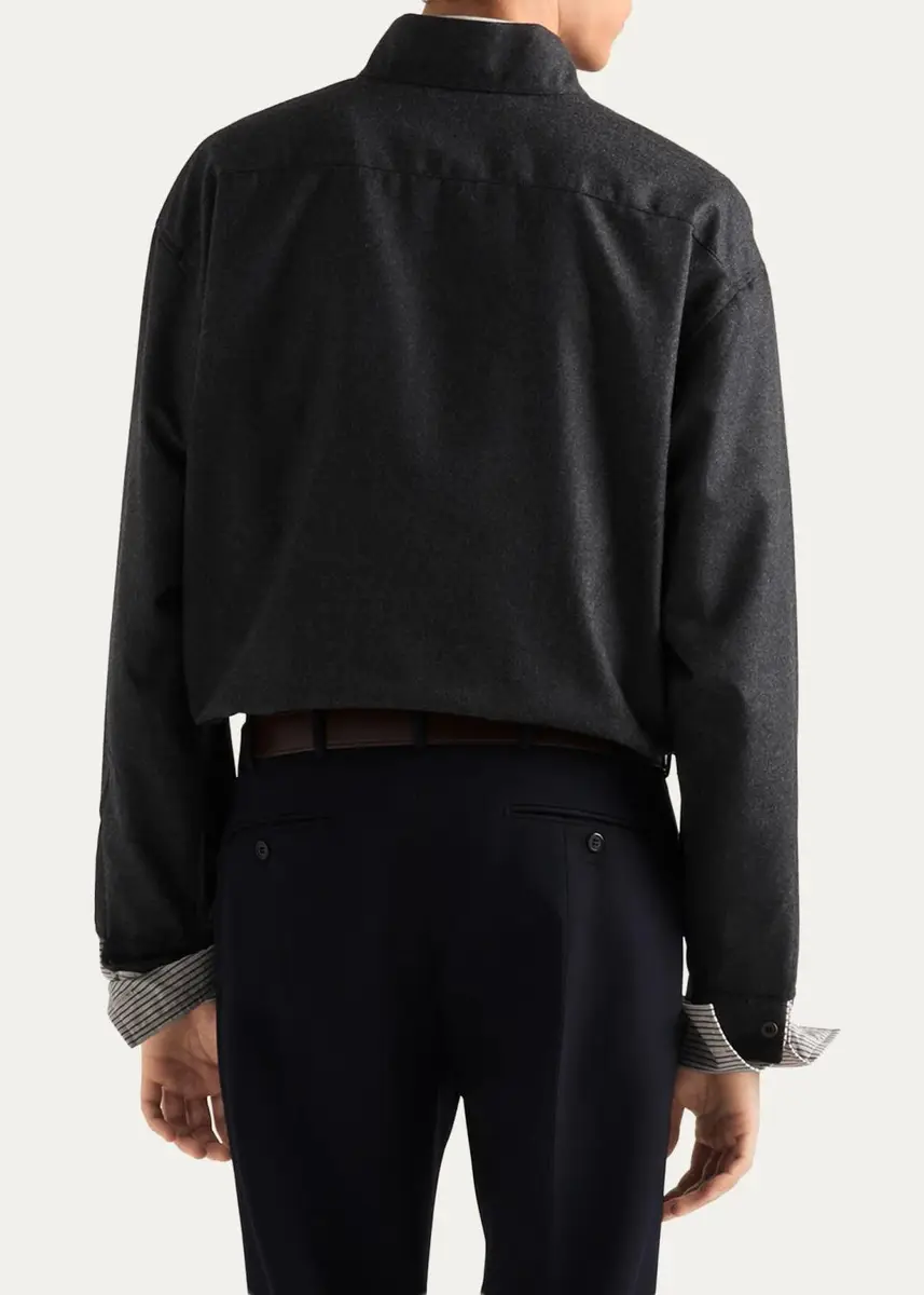 Prada Men's Wool Flannel Zip-Front Shirt | Thumbnail 3 Prada Men's Wool Flannel Zip-Front Shirt | Thumbnail 3