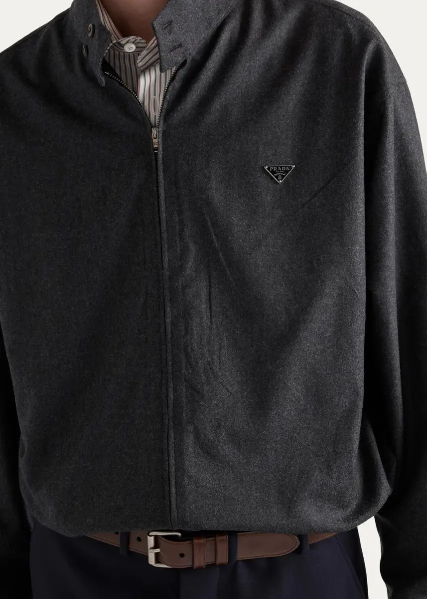 Prada Men's Wool Flannel Zip-Front Shirt | Thumbnail 4 Prada Men's Wool Flannel Zip-Front Shirt | Thumbnail 4