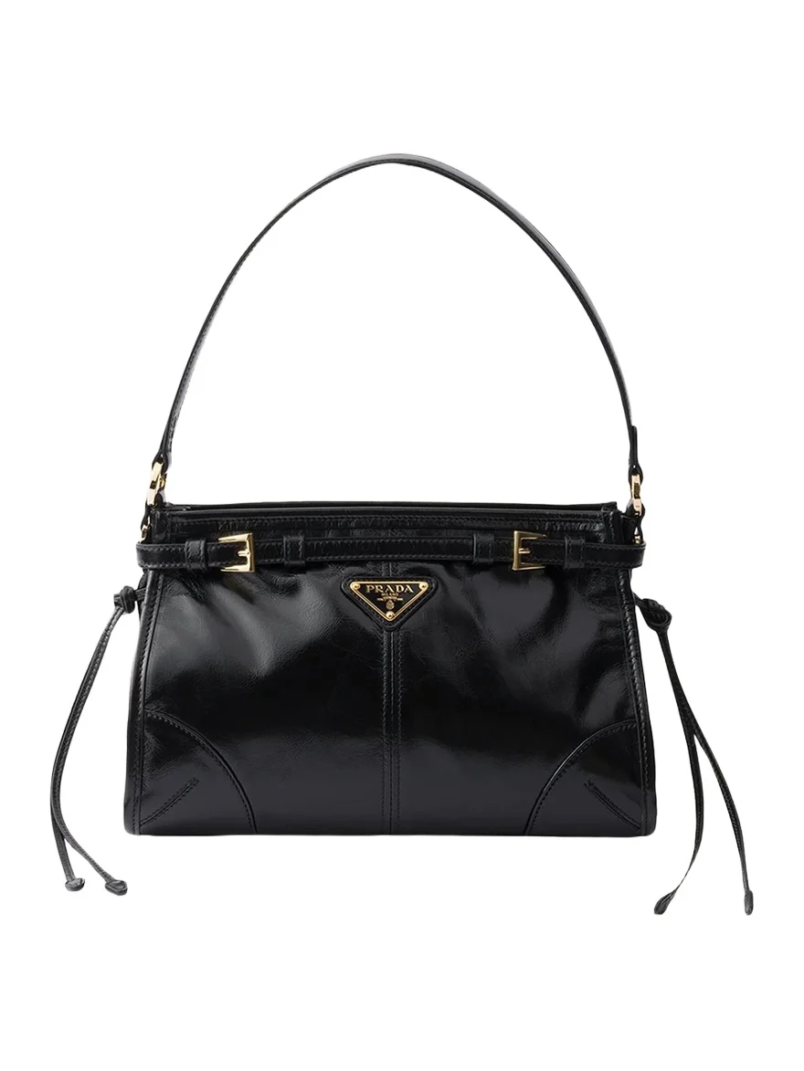 Prada Bonnie Belted Glossy Leather Top-Handle Bag