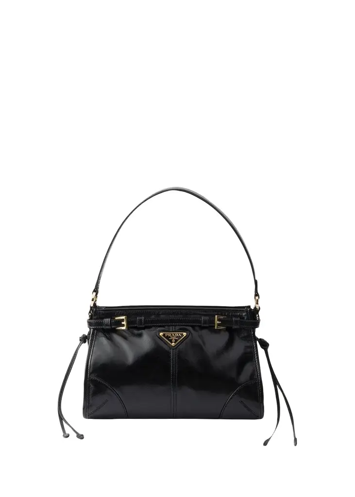 Prada Bonnie Belted Glossy Leather Top-Handle Bag